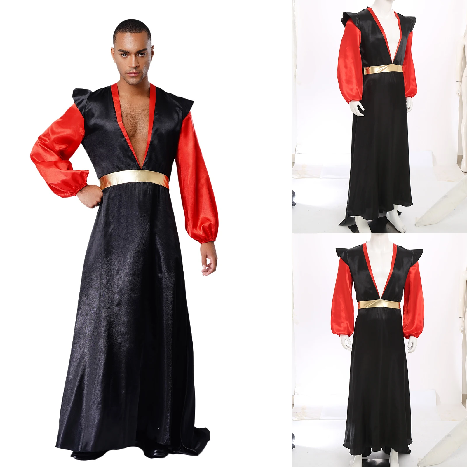 

Men Ancient Rome Villain Prince Cosplay Costume Satin Robe with Removable Cape for Knight Carnival Party Role Play Uniforms