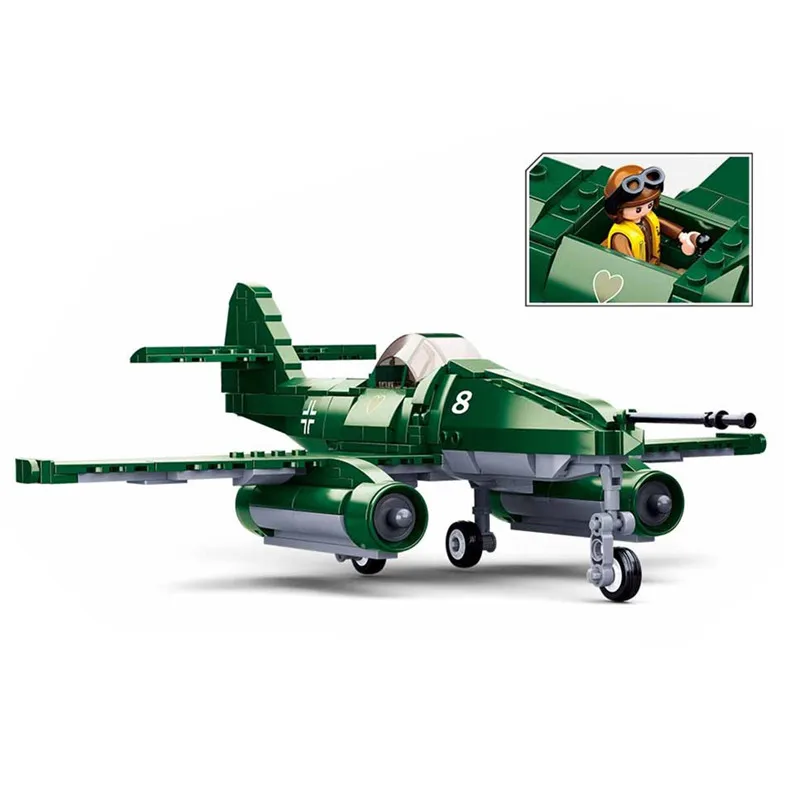 Military WW 2 II Battle of Budapest Messerschmitt Me-262 Fighter Army Weapon Building Blocks Kit Bricks Classic Model Toys Gift