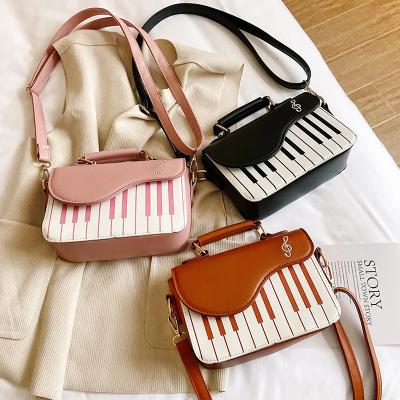 2024 New Piano Note PU Shoulder Crossbody Bag Sweet Handbag Women's Fashion Contrast Color Embroidered Small Square Bag Women