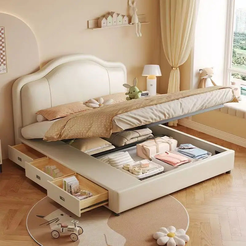 #￥Factory Wholesale French Design Storage Upholstered Soft Bed Cheap Price Luxury Design Multi-Functional Leather Storage Bed