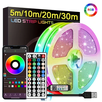 RGB LED 스트립 조명, APP 제어 LED 룸 조명, 유연한 리본 Luces LED 테이프, 방 침실 장식, 5m, 10m, 20m, 30m