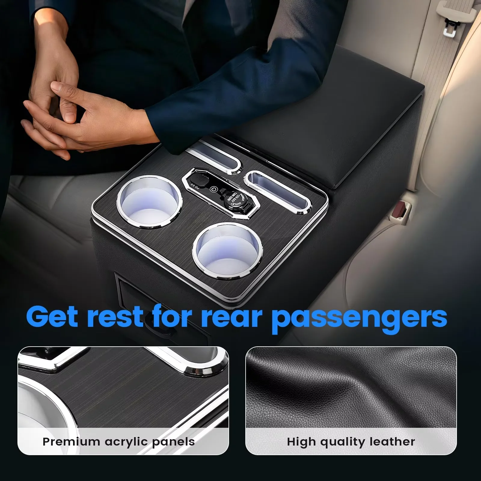 Center Console 7-Color Mood Lighting Center Console Organizer Rear Armrest Back Bench Seat Storage Box for Car Minivan Van Truck - Image 2