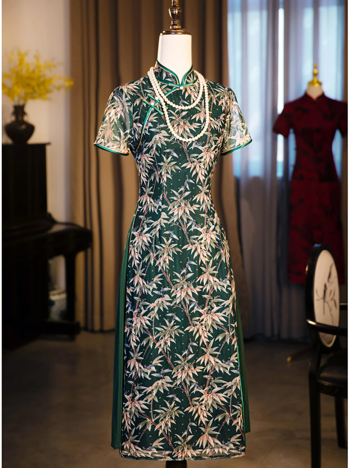 

Новое женское платье в китайском стиле, летнее, миди, из бамбуковой ткани, для чаепития, для мам среднего возраста, модное