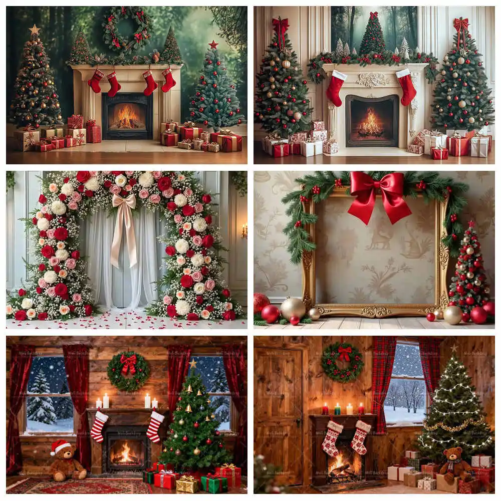 

Christmas Classic Fireplace Photography Background Kids Adult Xmas Trees Portrait Photocall Backdrop Props Photo Studio Supplies