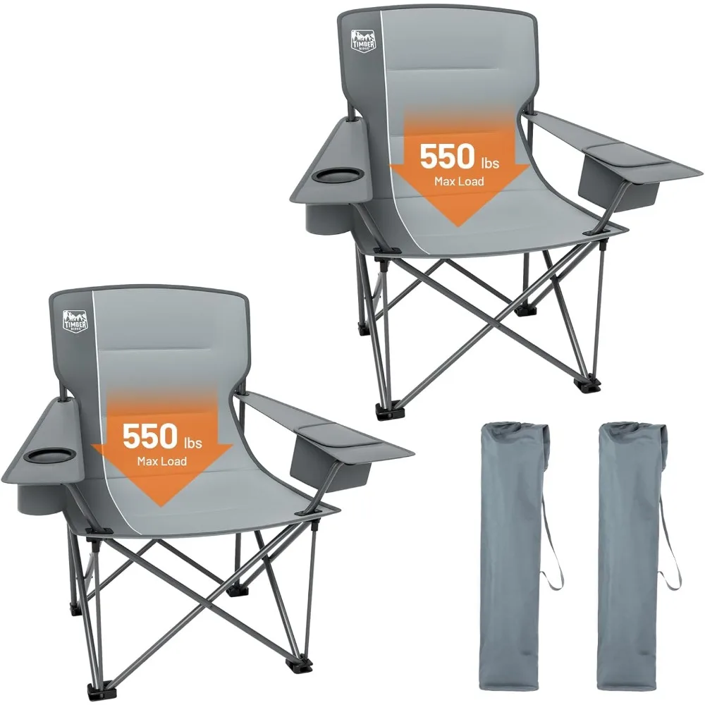 

Oversized Folding Camping Chair for Adults, Support 550 LBS Heavy Duty with Cup Holder Side Pocket for Camping, Lawn, Picnic, 2