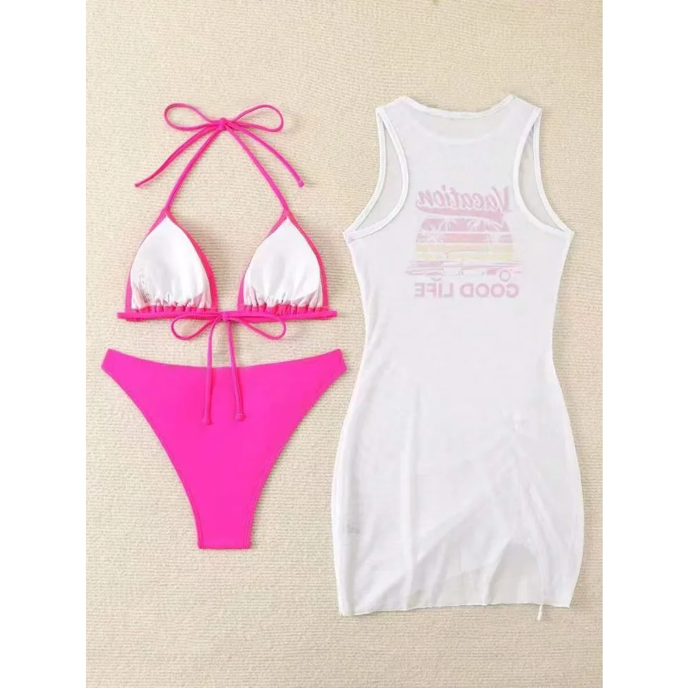 Conjunto de 3 Piezas de Traje de Baño para Mujer, Vestido de Playa sin Mangas, Traje de Baño de Playa de Múltiples Colores, Vestido de Playa de Verano