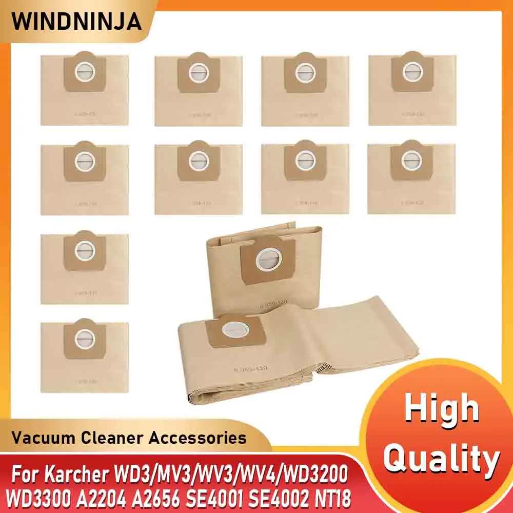 10PCS Dust Bag 6.959-130 For Karcher WD3/MV3/WV3/WV4/WD3200 WD3300 A2204 A2656 SE4001 SE4002 NT18 Robot Vacuum Cleaner Paper Bag