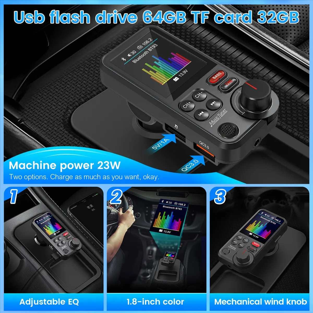 N86R BT93 Car Mp3 Player U Disk Music Bluetooth 5.0 FM Transmitter EQ Mode Adjustment USB Car Fast Charge