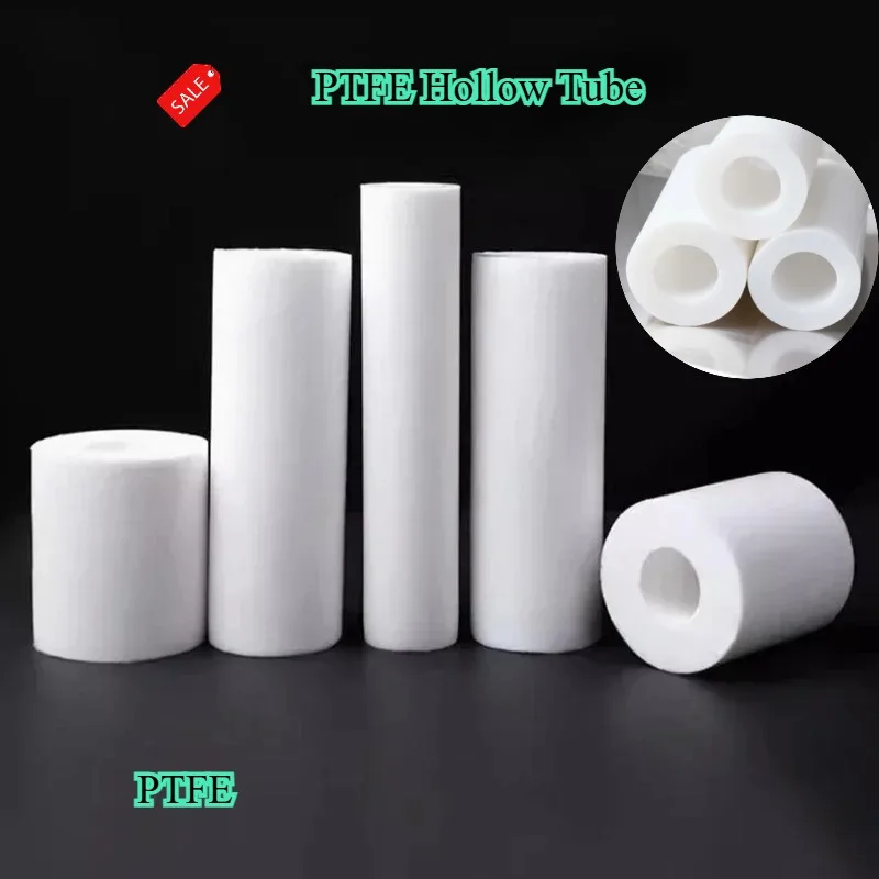 White PTFE Tube Polytetrafluoroethylene Hollow Rod Environment-friendly Non-toxic DIY Accessory OD10-25mm ID6-20mm Length 500mm