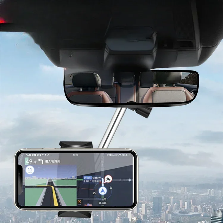 Auto-Rückspiegelhalterung, Teleskop-Autotelefonhalterung der vierten Generation, 360° ° Rotierende Navigationshalterung GPS-Navigationshalterung