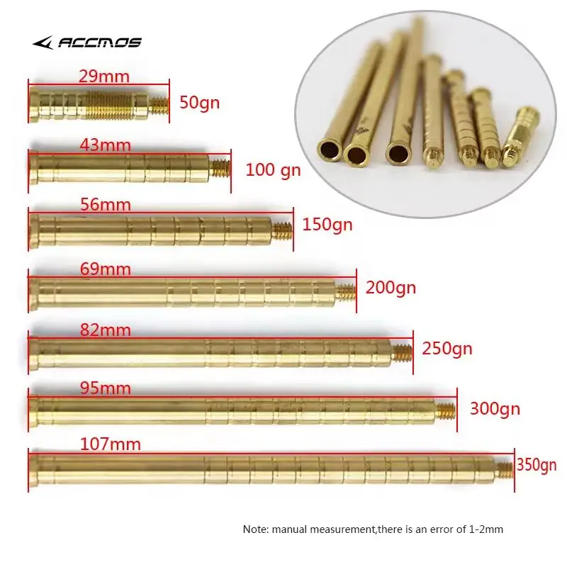 Archery Insert Copper Connect, Hunting Shooting Accessories, Fit for Diameter 6.2mm, 50, 100, 150, 200, 250, 300, 350, Gr, 12Pcs