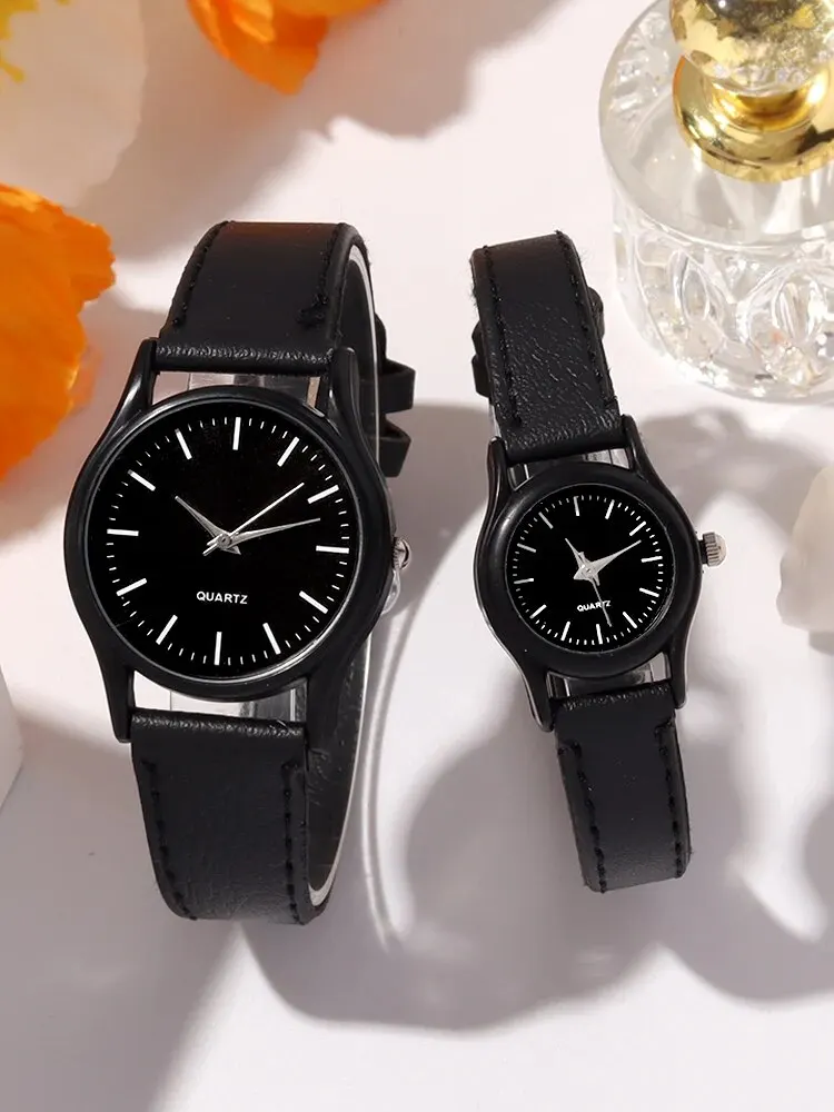 4pcs Couple Watch Casual Pair Watch Belt Quartz Watch Fashion Versatile Academy Style Watch