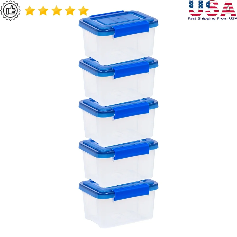 

6 Qt Plastic Storage Bins 5Pk Airtight Containers with Lids Clear Gasket Heavy Duty Stackable Totes Home Office Garage
