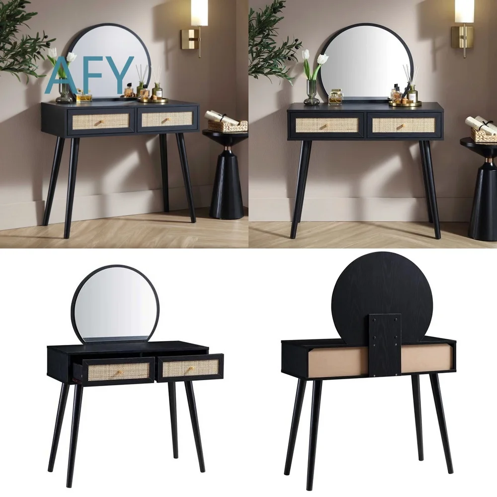 Rattan Dresser for Bedroom Vanity Table with Storage for Small Apartment Master Bedroom Large Capacity Furniture Set for