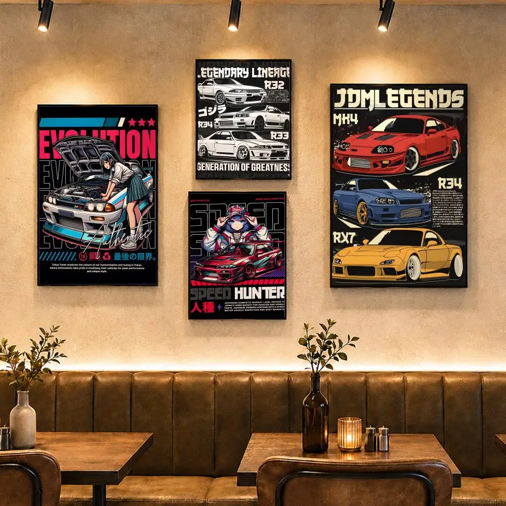 Car Japan Retrofit Racing Poster Vintage Retro Anime Poster Stickers Peel and Stick Wall Art Home Decor