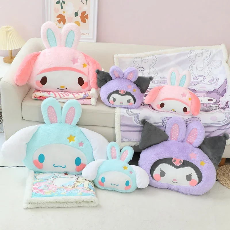 

Прекрасные плюшевые подушки Kuromi Cinnamoroll, мягкая подушка с кроличьими ушками My Melody, подушка на спине, одеяло, диван-кровать, рождественские подарки для девочек