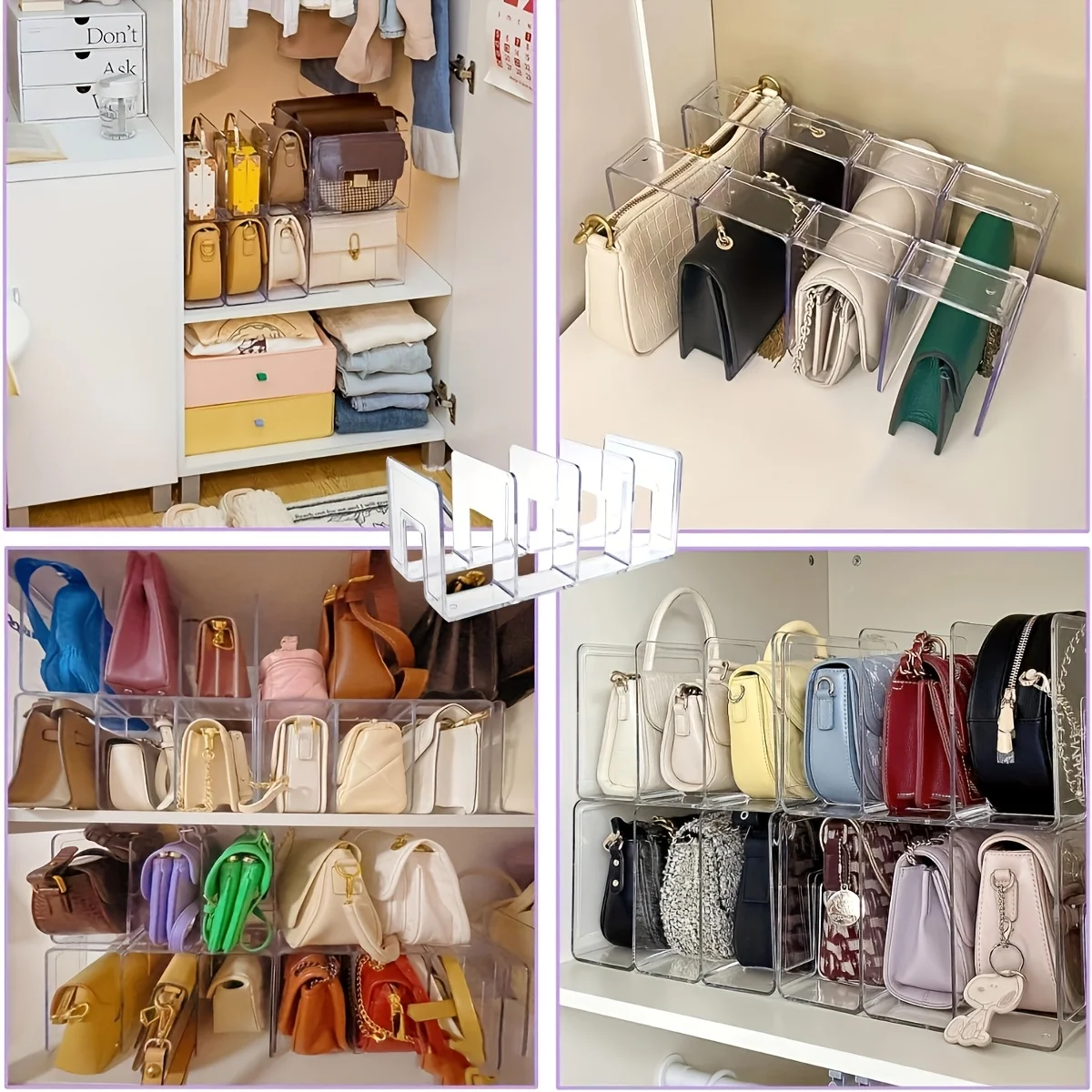 Taschen-Organizer mit platzsparendem Fachdesign, transparente Aufbewahrungslösung für Handtaschen, Krawatten und Schals – Detail 2