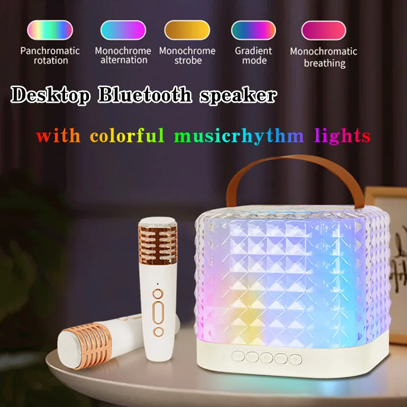 

Hight Quality Karaoke Bluetooth Speaker with Duel Microphone Full-screen Stereo HIFI Sound Multiple Playback Modes Support TF