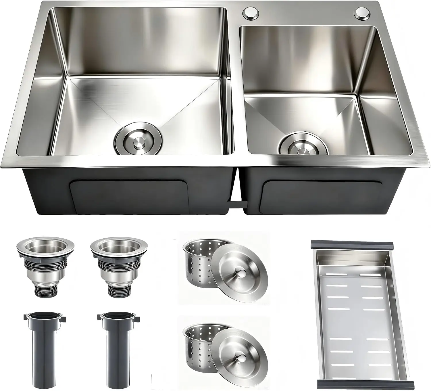 Modern Kitchen Sink Nano-Coated 30.7x16.9 Inch Stainless Steel Kitchen Sink, Drop in & Topmount Double Bowl Sinks with Drain&Fru