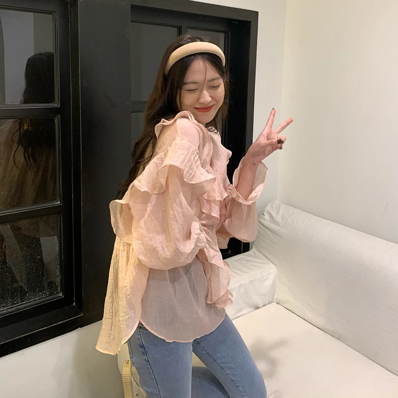 Blouses Women Solid Lovely Cute All-match College Office Lady Korean Style Leisure New Arrival Kawaii Fit Popular Simple Cosy