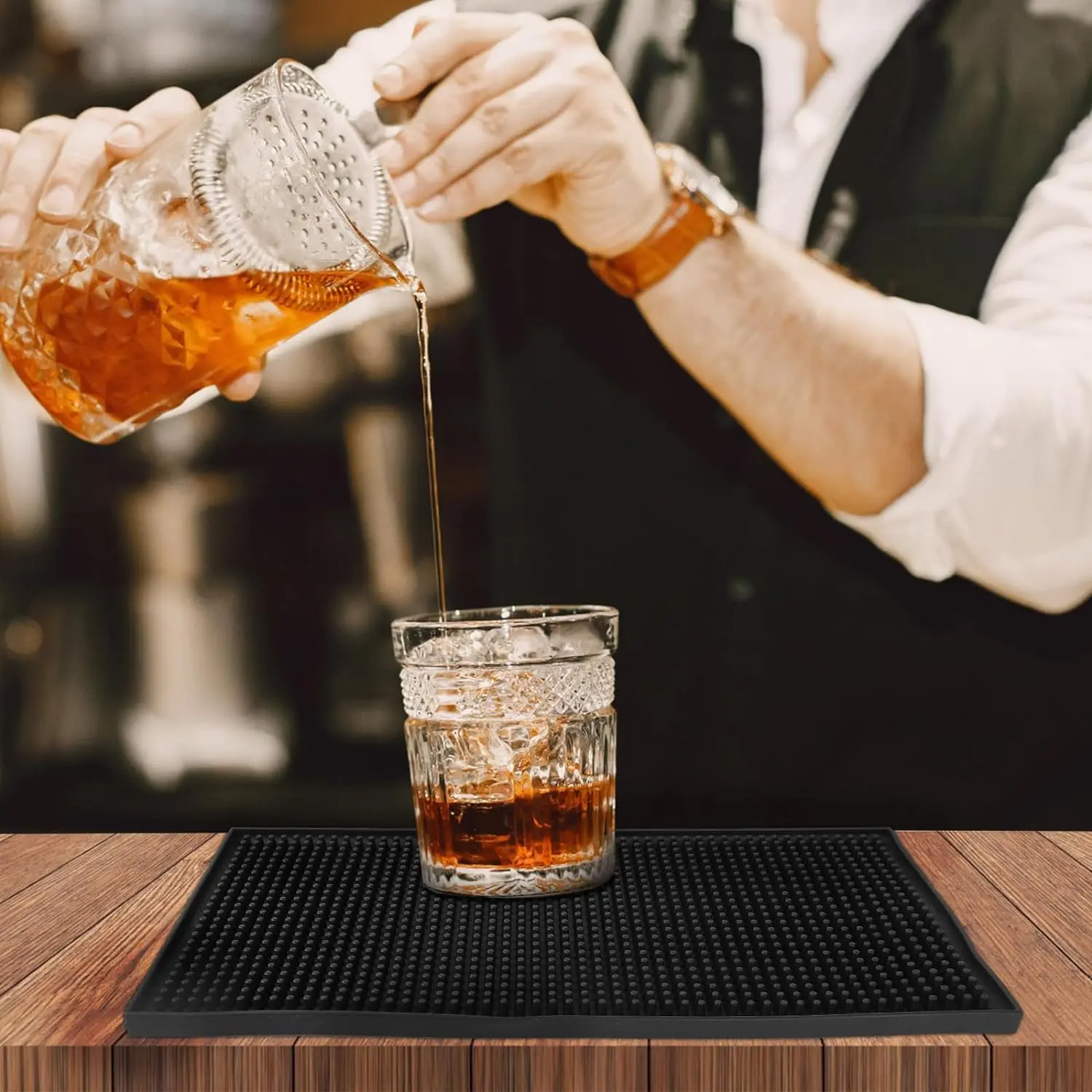 2pcs Tamper Mat Bar Mat Rubber Anti-slip PVC Coffee Bar Mats Waterproof Heat Resistant Durable Drain Mat for Home Cafe Coffee