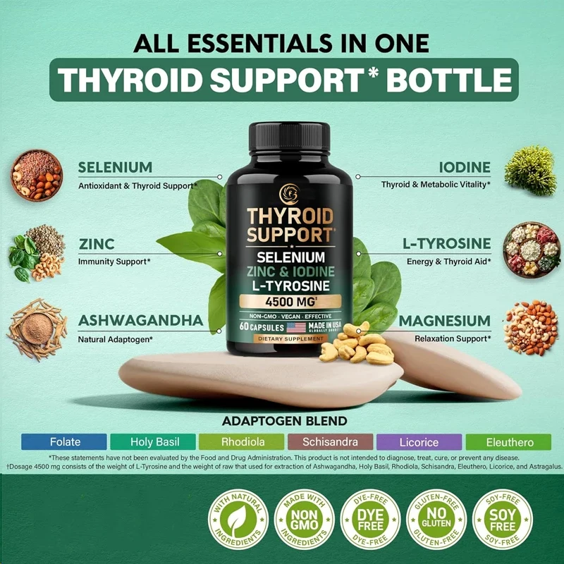 Female thyroid supplement -20 in 1 antioxidant and immune support - vegetarian, non GMO -60 capsules