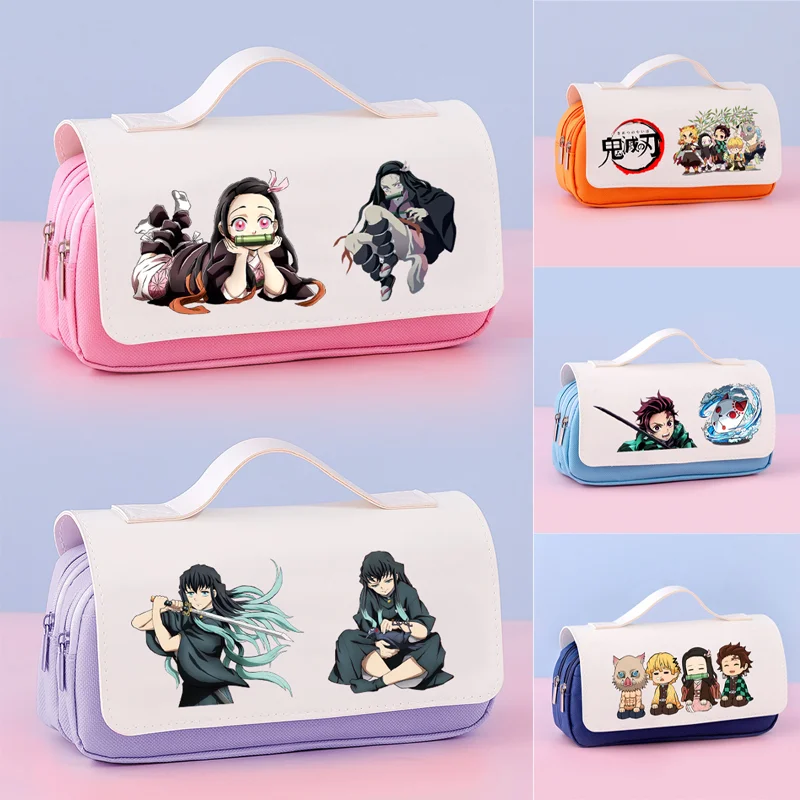 

Пенал Demon Slayer Kawaii, вместительная сумка-органайзер для карандашей, сумка для хранения канцелярских принадлежностей для студентов, школьные и офисные принадлежности