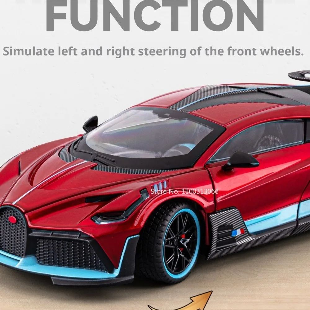 1:24 Scale Divo Chiron Supercar Toy Models Alloy Diecast Front Wheel Steering Sound Light Doors Opened home ornament Sports Cars
