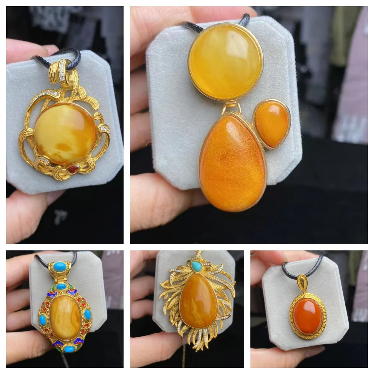 1pcs/lot Natural Amber Large Pendant  Russian material White Flower Demon High quality cloisonne 925 silver setting