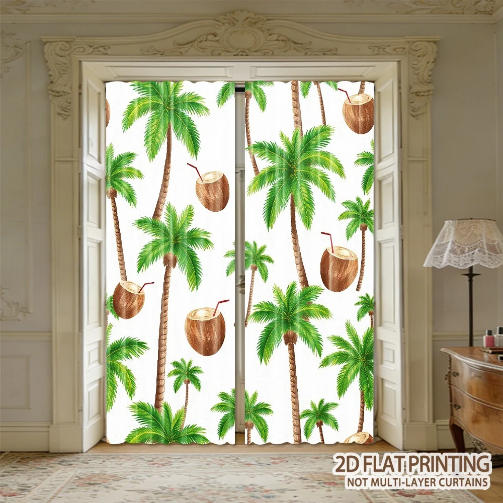 Boho Tropical Palm Leaf Curtains Jungle Coconut Print Window Curtains Drapes Beach Resort Style Panel Home Decor Modern Living