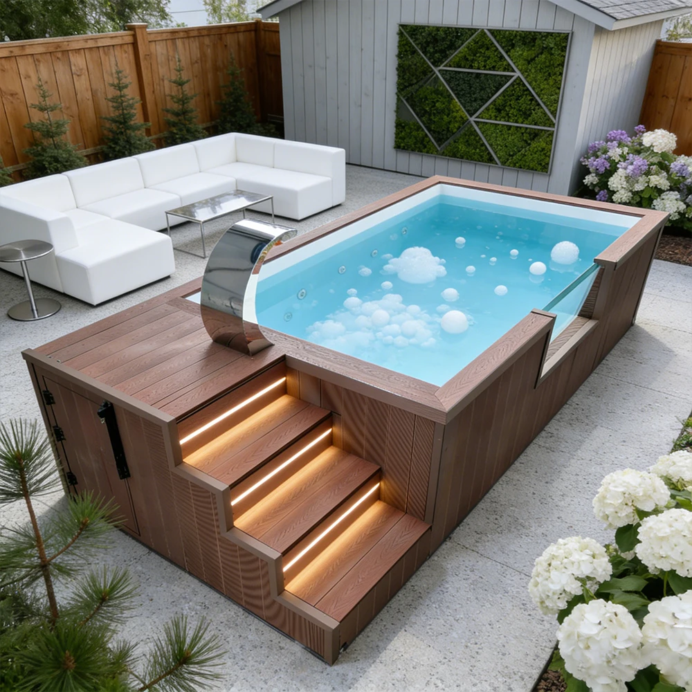 Fiberglass Pool Shell with Integrated Seating Area Tanning Ledge for Adults Plunge Piscina