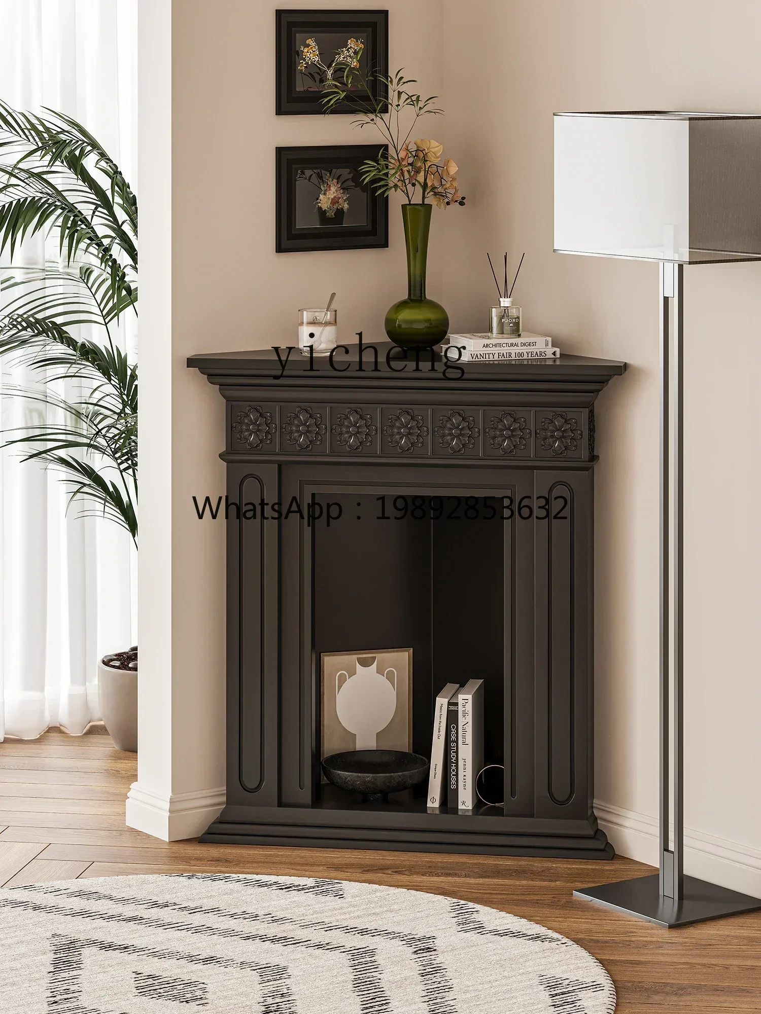French Simplicity Triangle Carved Fireplace Living Room Entrance Corner Side Cabinet Decoration