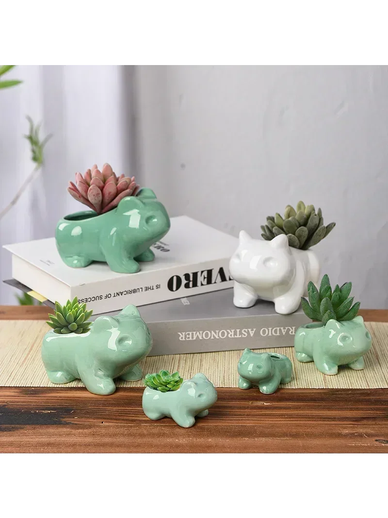 Mini Pot de fleurs créatif en céramique, dessin animé Pikachu Go Bulbasaur, jardinière succulente mignonne avec trou, décoration de la maison, cadeau pour enfants