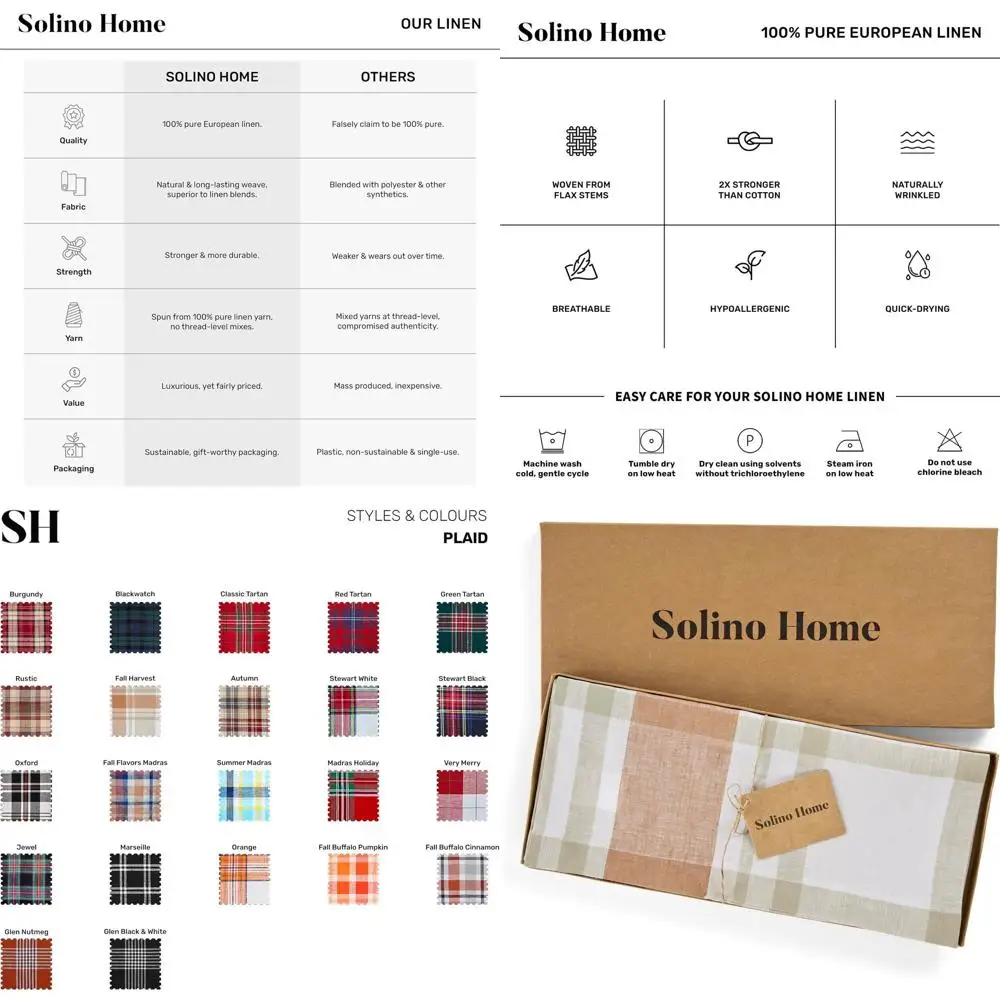 

Pure Linen Fall Harvest Plaid Table Runner 14x90 Inches for Dining, Autumn, Thanksgiving, Holiday