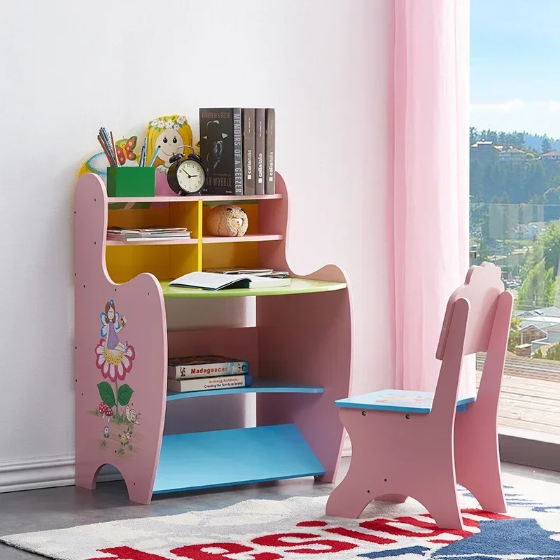 2026 Kids Reading and Writing Study Desk Wooden Children Kids Study Learning Desk and Chair Set with Bookshelf