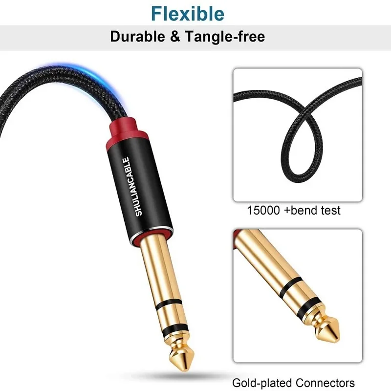 Kabel gitarowy Lungfish, 6,35 mm TRS Stereo Audio, męski na męski, do gitary elektrycznej, gitary basowej, mandoliny elektrycznej — zdjęcie produktu 4