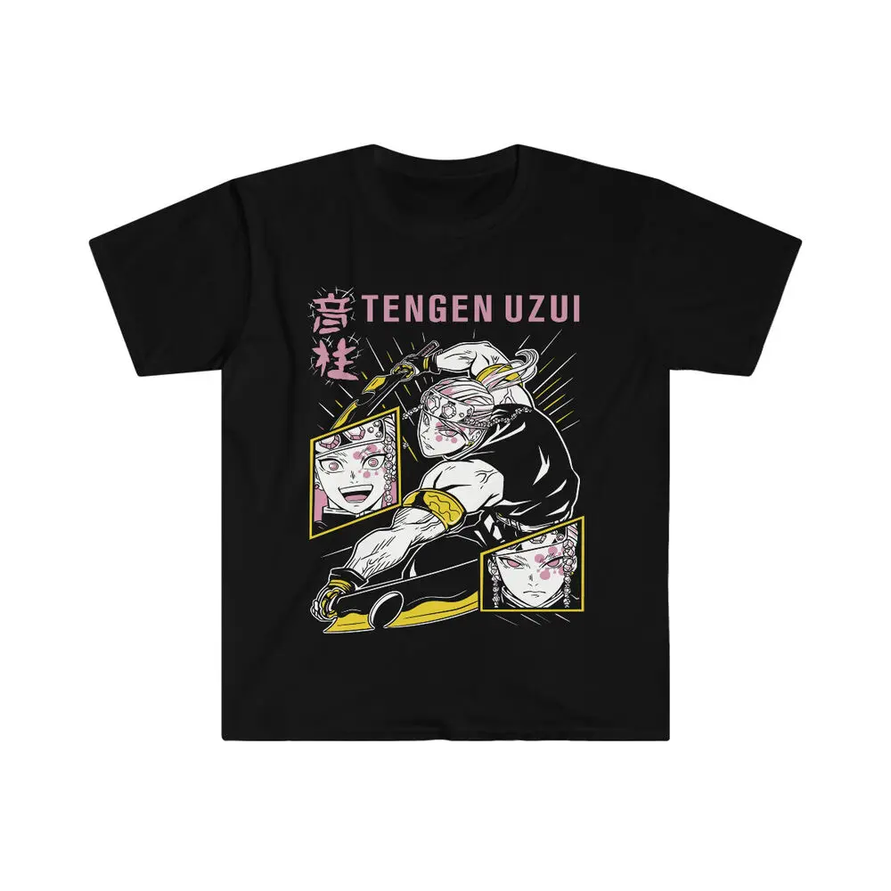 Uzui Tengen Demon Slayer Manga Strip Anime Unisex Tshirt T-Shirt Black Soft Tee