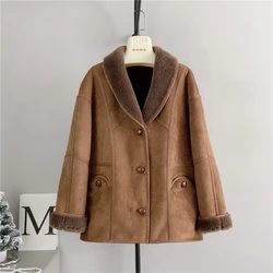 Genuine Wool Air Layer Retro Biker Jacket Lamb's Wool 2024 Fall and Winter New Women Casual Coat Outwear PT4118