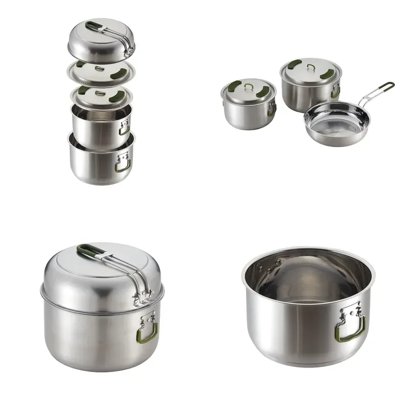 for  5 Piece Stainless Steel Camping Cookware Set for 1 2 People Electromagnetic Pot Picnic Travel Cooking