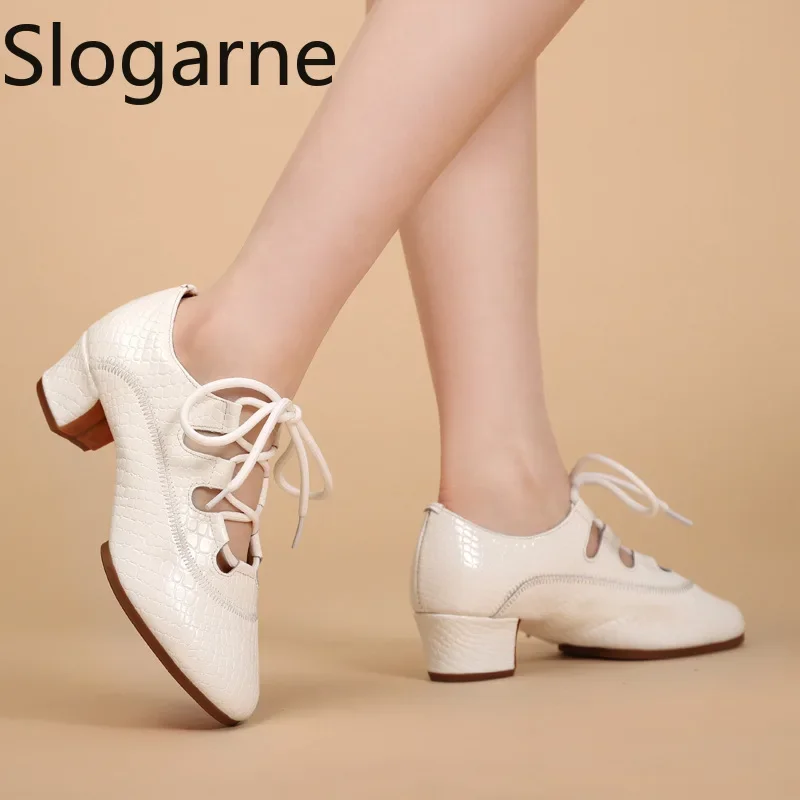 2026 New Cool Leather Dance Shoes Women Modern Latin Shoes Girls Jazz Sandals Tango Waltz Ballroom Party Stage Show Footwear