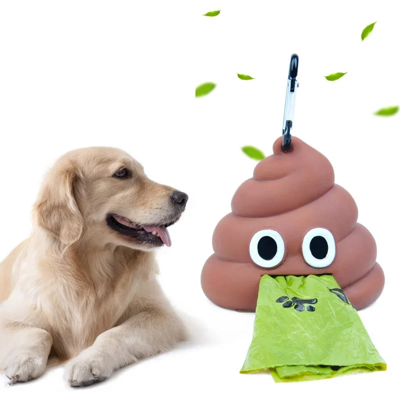 Bolsa para excrementos de mascotas, bolsas para residuos de perros y gatos en forma de mierda, soporte dispensador portátil para excrementos de