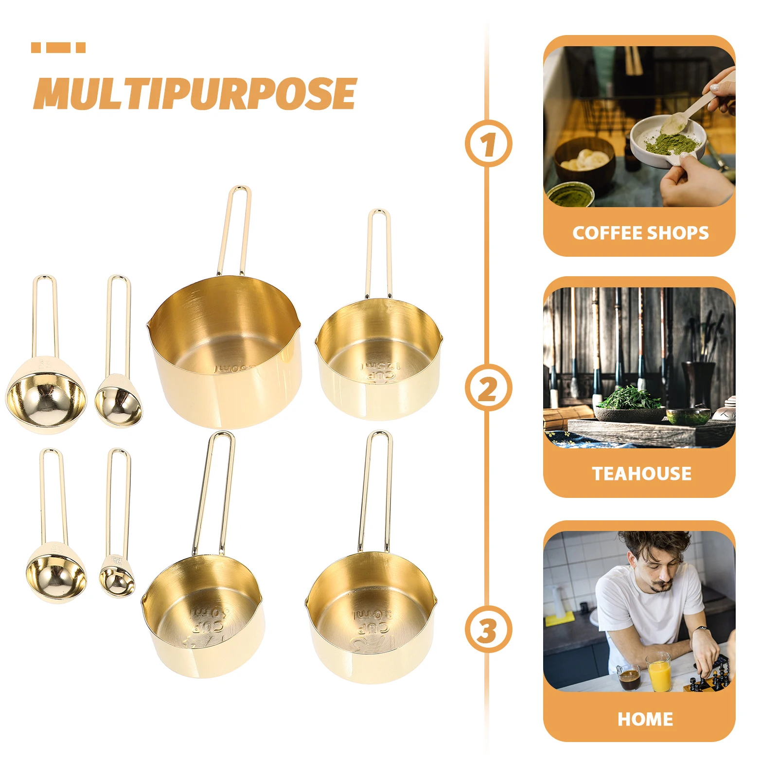 

8 Pieces Measuring Measure Cups Spoons Set Cups Spoons Set 430 Stainless Steel Scoops Reusable Kitchen Tools