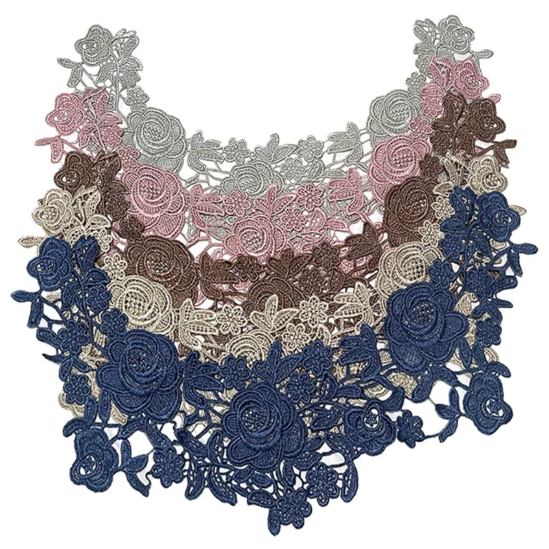 1PCS 3D Hollowed-Out Embroidered False Collar DIY Water-Soluble Lace Collar Flower Polyester Silk Embroidered Chest Flower Lace