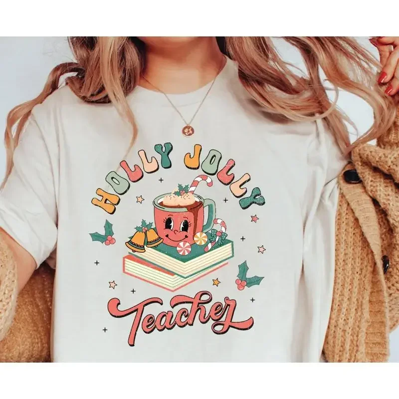 Holly Jolly Teacher T Shirt Christmas s Funny Retro Vibes SweaT Book Lover GifT
