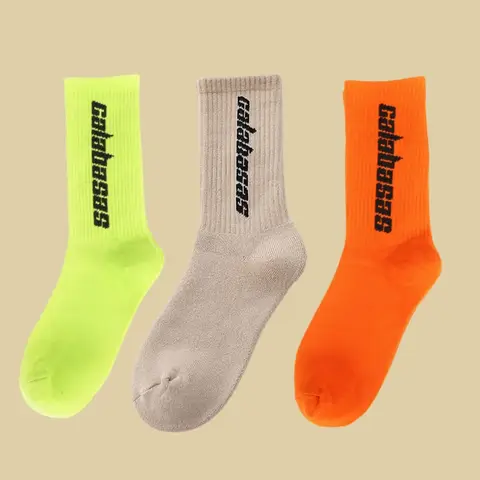 3 Pair of Fashion Colorful Firework Lines Fun Hip Hop Skateboard Letter Checkered Socks Unisex Crew Sports Cotton Socks