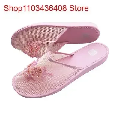 Zapatillas florales de malla para mujer, chanclas planas sin cordones, mocasines transpirables para el hogar