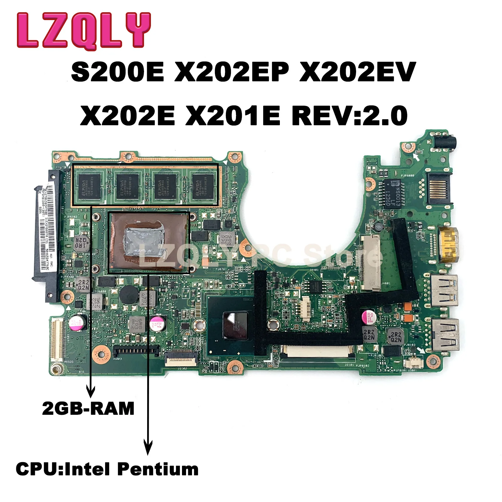 LZQLY For Asus S200E X202EP X202EV X202E X201E Laptop Motherboard With Intel I3 I5 I7 CPU 4GB Menory 100% Fully Tested