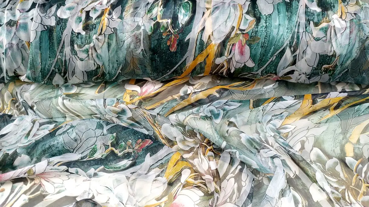 Cloth Real pure mulberry silk fabrics designer print floral pleated chiffon tulle fabric sewing supplies summer dress quilting