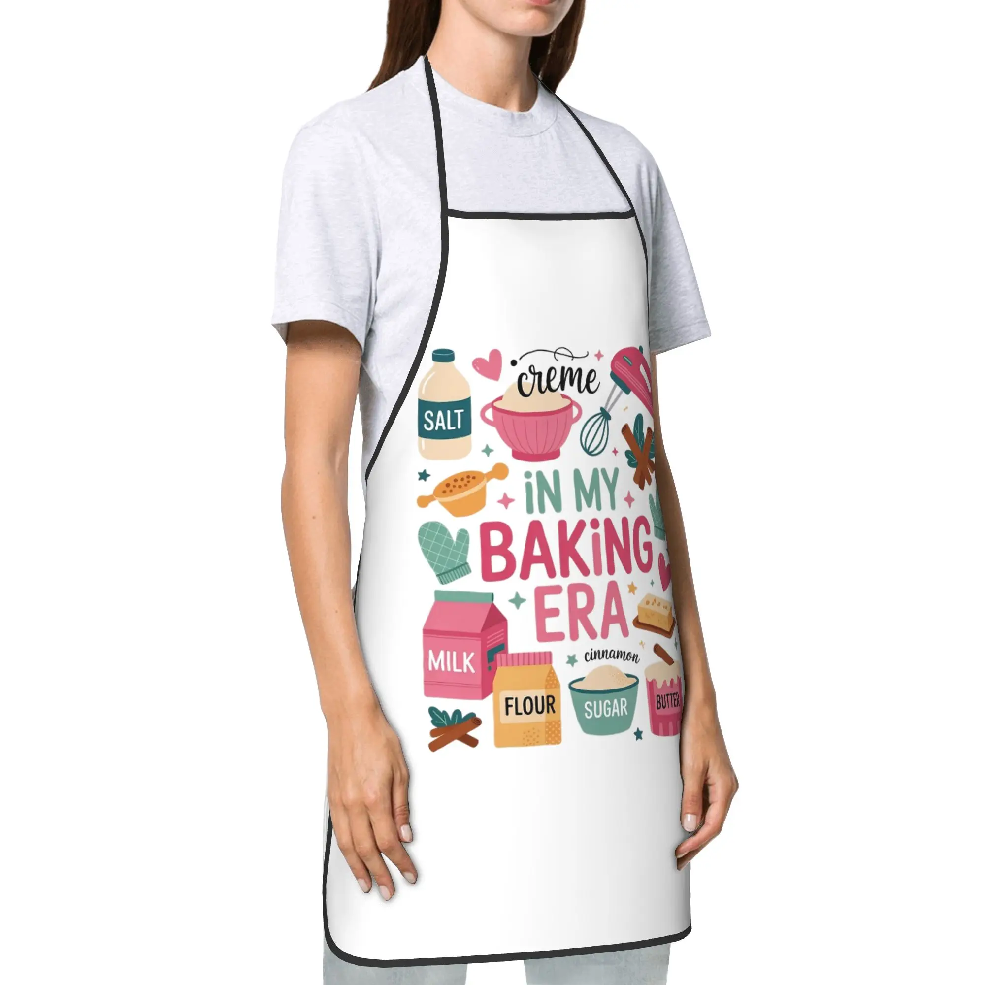 In My Baking Era Cute Chef Bib Apron Oil-Proof Polyester Creme Cookie Household Pinafore Male Female Adult Breathable for Salon