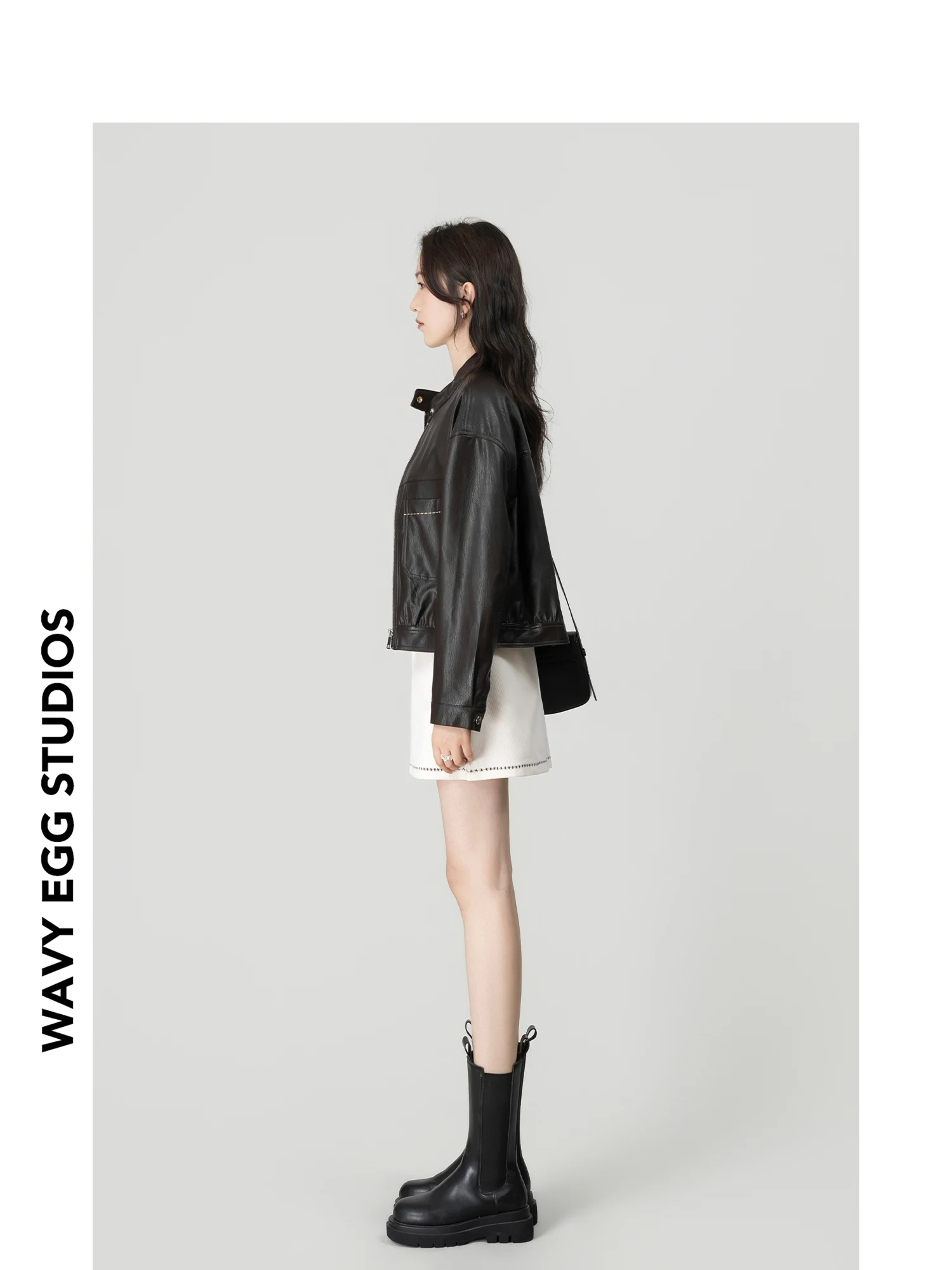 

Unique Brown Leather Jacket Women's Casual Wave Egg Early Spring New Style Leather Coat Long Sleeve Regular Length Fashionable